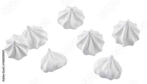 Obraz na płótnie Multiple mini meringues falling on transparent background