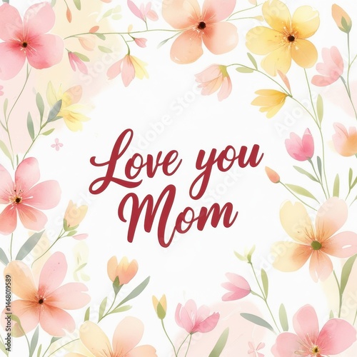 Happy mothers day floral watercolor greeting card