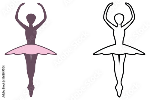 Silhouette of a dancing woman and a matching outline wear pink tutu is displayed