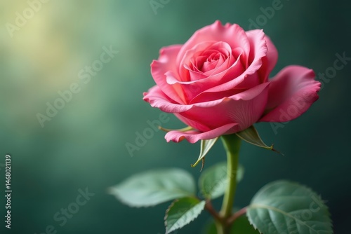 Delicate crystal rose stem, wrapped in soft greenery, botanical roses , flower, image