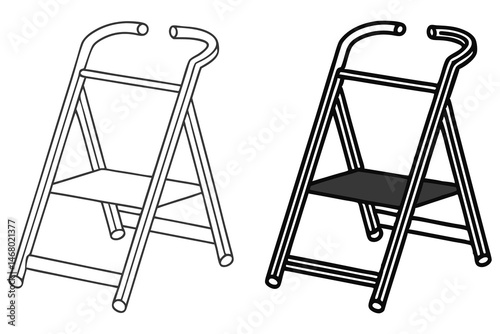 Two stepladders, one with monochrome fill, stand isolated against the white background