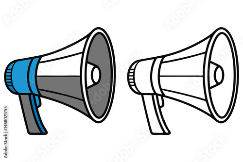 Colored and outline megaphone showcase loud communication with retro and simple appeal
