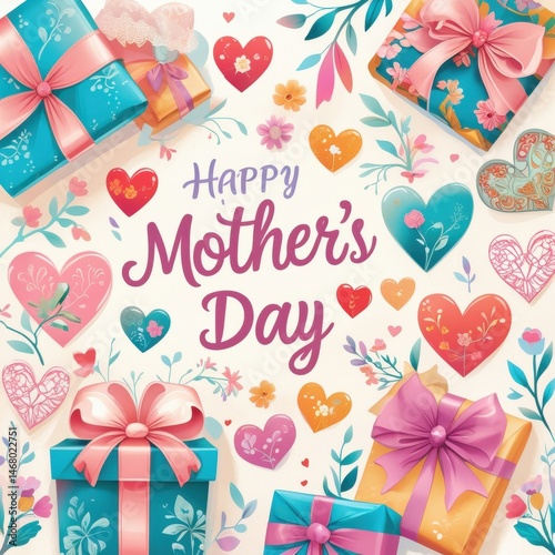 Happy mother's day gifts and hearts floral design