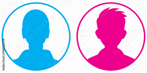 Male and female portraits, silhouettes, avatars or profiles of unknown anonymous people. Man, woman, people, African American. Black and white vector illustration. All objects are isolated.