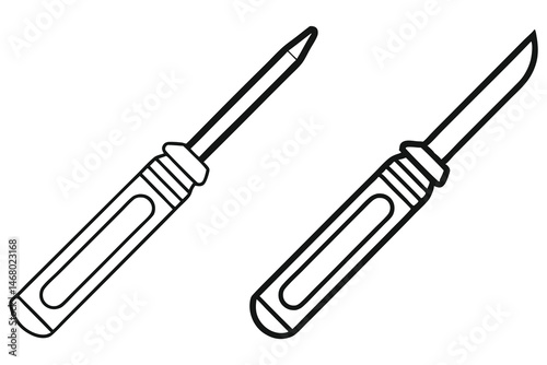 Two screwdrivers with plastic handles in a simple line drawing provides a detailed look