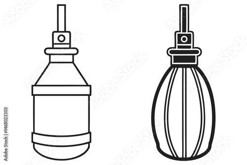 Two differently shaped black outline enema bulbs are shown on a white surface