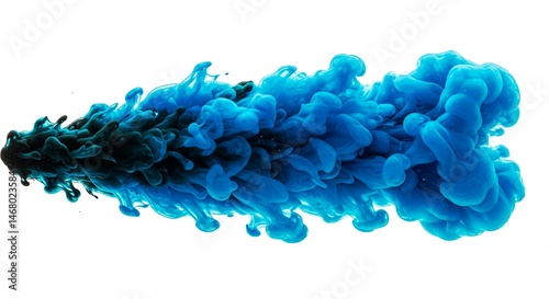 A plume of blue and black ink swirling in water against a white background creates an abstract design