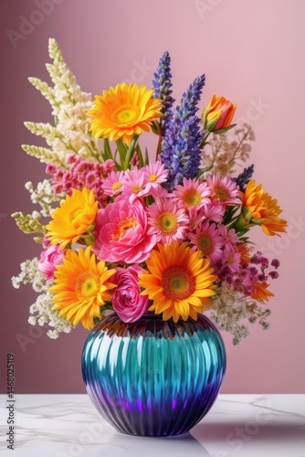 Wallpaper Mural Crystal perfume, colorful bouquet in ceramic vase, floral, orange, product photography Torontodigital.ca