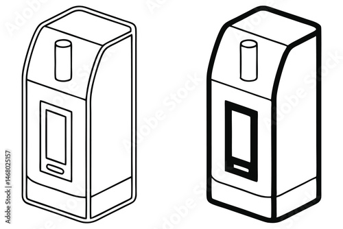Isometric view shows an electric heater with a visible display and adjustment knob