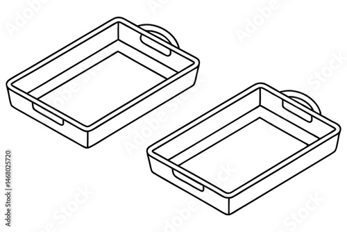 Two simple empty trays are outlined in black with rounded edges and handles