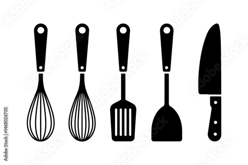 Kitchen utensils tools cooking equipment black set