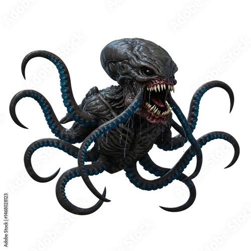 Tentacled alien creature with sharp teeth and multiple limbs