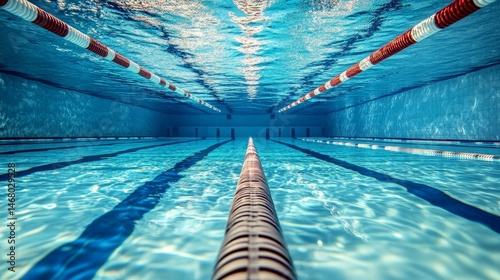 Empty Swimming Pool: Lanes and Underwater View in Clear Water