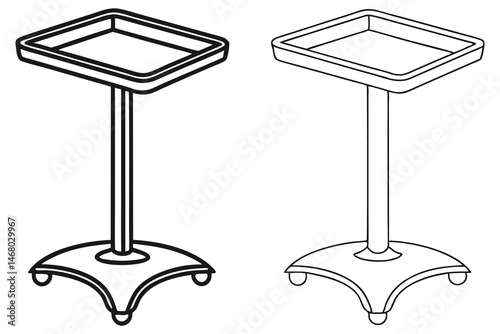 Two outlines of a rectangular tray stand show simple line drawing against white background