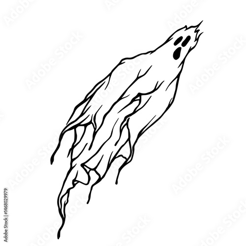 Sketch,doodle halloween character,scare flying ghost,vector graphics.