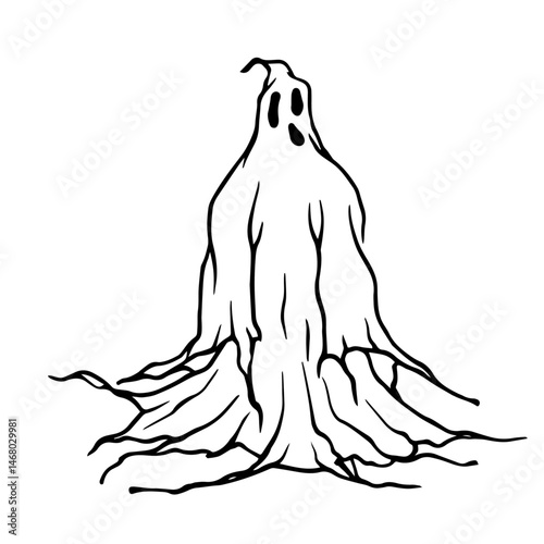 Sketch,doodle halloween character,scare flying ghost,vector graphics.