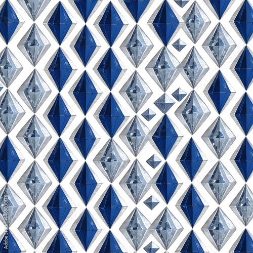 Abstract Geometric Pattern with Blue and Silver Crystals