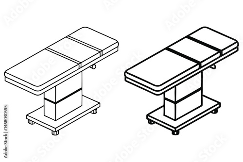 Two isometric surgery tables are displayed as simple line art on a white background