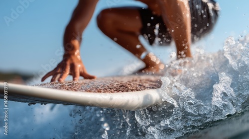 Surfing Action Close-Up on a Beautiful Summer Day at the Ocean