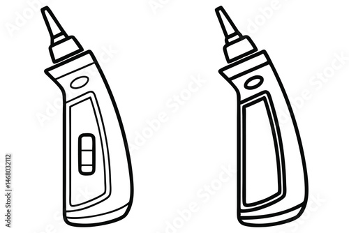 Two black outlined cartoon otoscopes are isolated against a crisp white background