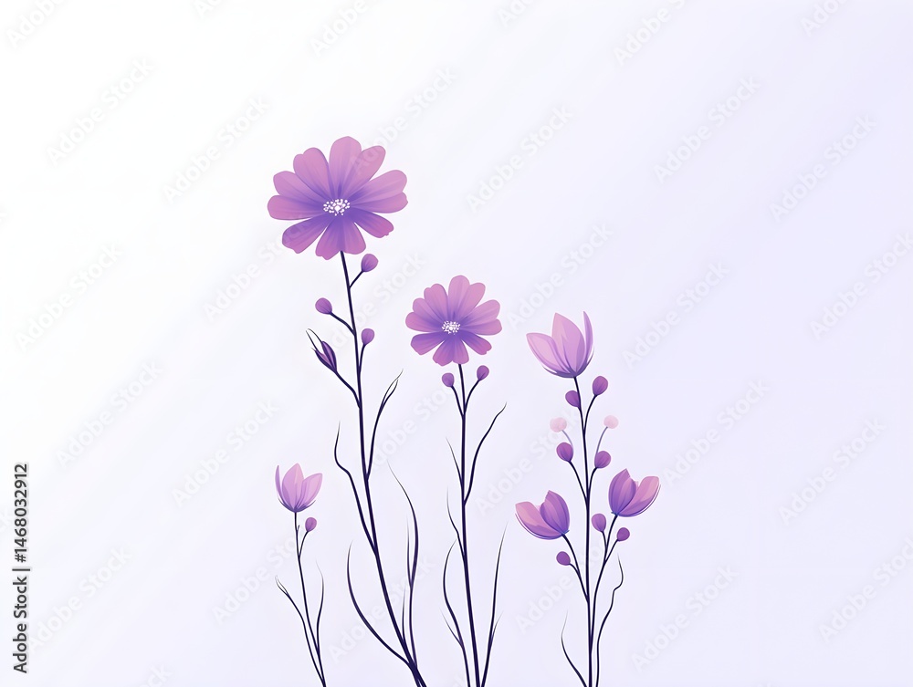 Obraz premium Flat illustration of various purple flowers
