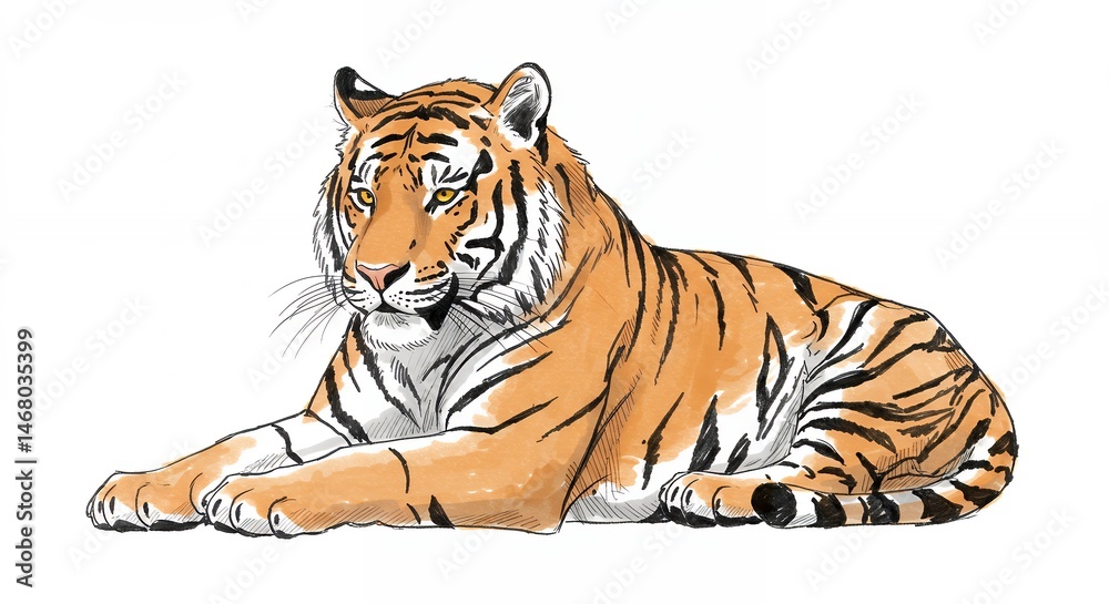Obraz premium Tiger illustration reclining position