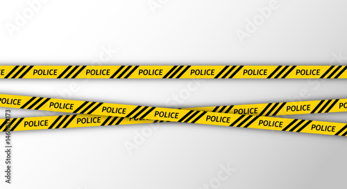 Striped police ribbons on white background. Security barrier yellow tapes. Seamless borders for crime places. Set warning tapes lines for restriction of criminal accident zones. Vector illustration.