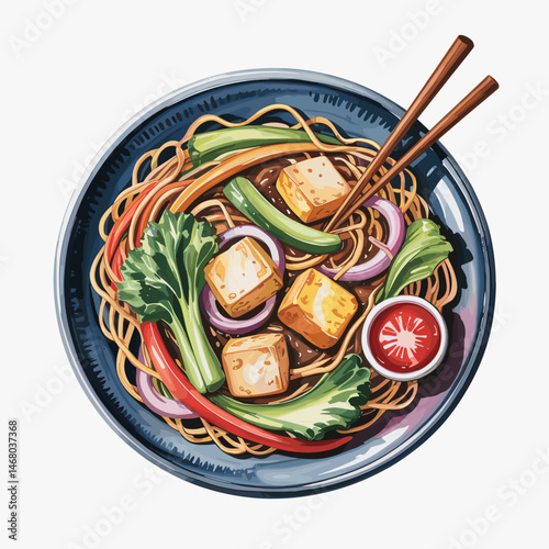 Chow Mein Noodles with Tofu and Vegetables Bowl