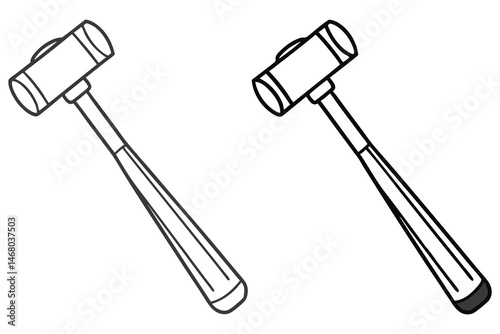 Two line art mallets feature distinct handles and head color on a white backdrop