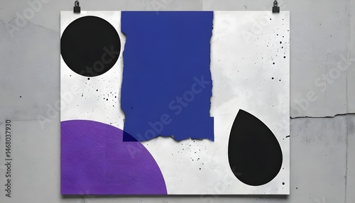 Abstract Art Collage with Purple, Blue, and Black Shapes