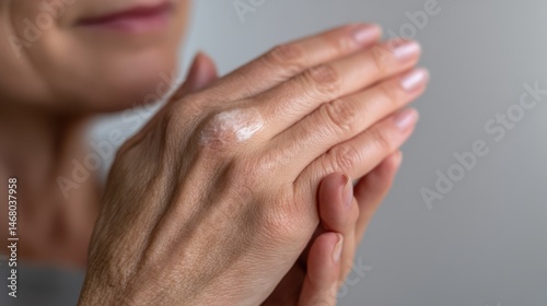 Hand with Cream Application Close Up for Skincare Treatment and Health Care Routine Beauty Concept