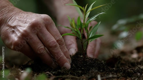 Human Hands Carefully Planting a New Seedling into Soil for a Greener Future Eco Conscious Effort