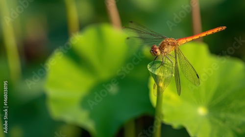 Radiant Dragonfly Resting on Lush Green Leaf An Ode to Nature s Beauty and Intricate Design