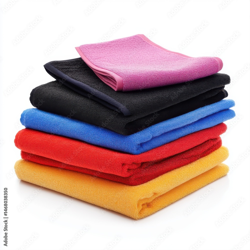 Colorful Stack of Cleaning Cloths on a White Background for Home Use