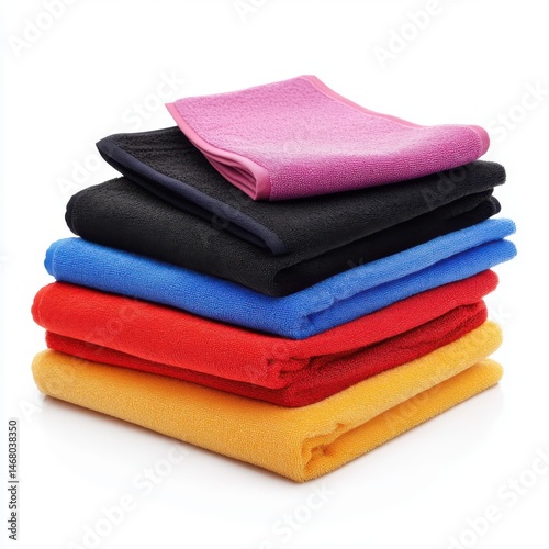 Obraz na płótnie Colorful Stack of Cleaning Cloths on a White Background for Home Use w salonie