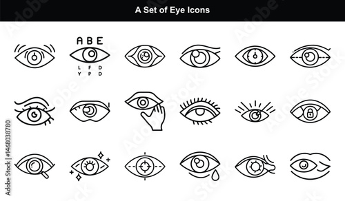Eye Icons Collection Vector Outline Style Various Shapes on a Transparent Background