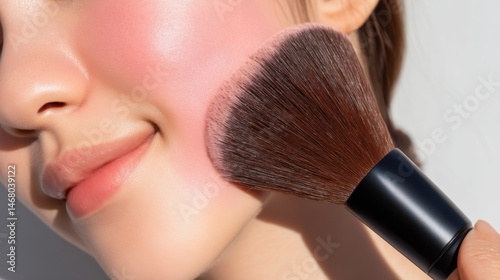 Applying Rosy Blush with a Cosmetic Brush for a Fresh and Radiant Look Close Up Beauty Aesthetic