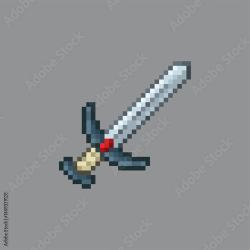 Metal sword, pixel art illustration