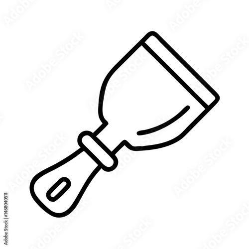 outline icon of putty knife or scraper tool with ergonomic handle, concept of surface preparation or renovation work, black linear construction symbol