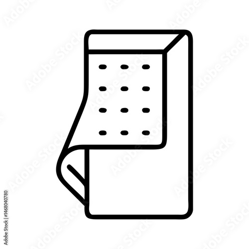 outline icon of sanding paper sheet with curled corner and dotted texture, concept of surface preparation or finishing, black linear tool symbol