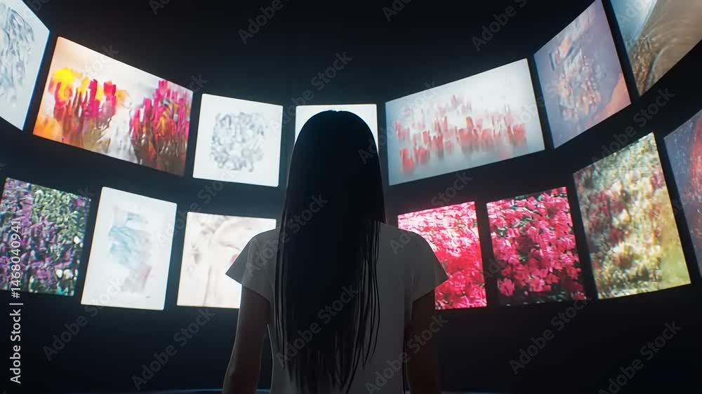 Person views digital art display