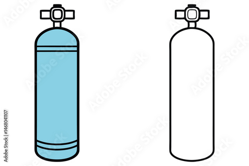 Two scuba tanks, one light blue and one white, stand side by side