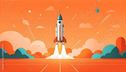 Rocket Launching into Orange Sky