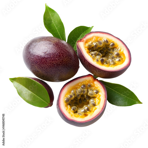 Fresh Passion Fruits with Green Leaves Delicious Tropical Treat
