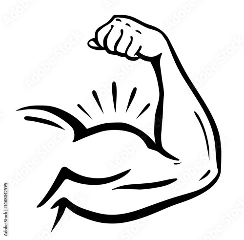 flexed muscular arm with emphasis lines, muscle growth, strength, fitness, bodybuilding, and physical power.