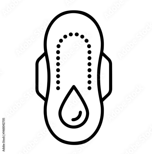 sanitary pad with central droplet symbol and side wings, feminine hygiene, absorption, menstrual protection, and intimate health care product.