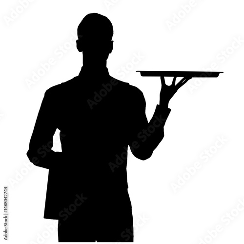 waiter holding a serving tray in one hand, restaurant staff, food service, hospitality, and professional customer care in dining environments.
