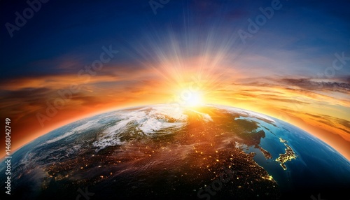 sun rising on earth