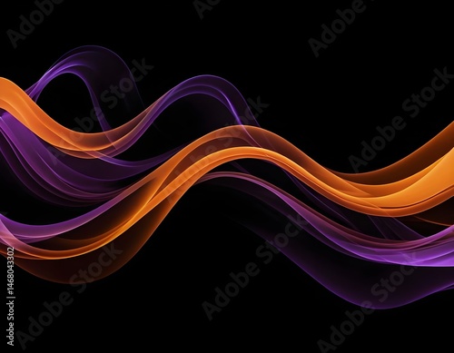 Abstract Orange and Purple Waves on Black Background
