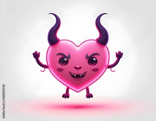 Cute Pink Devil Heart Character